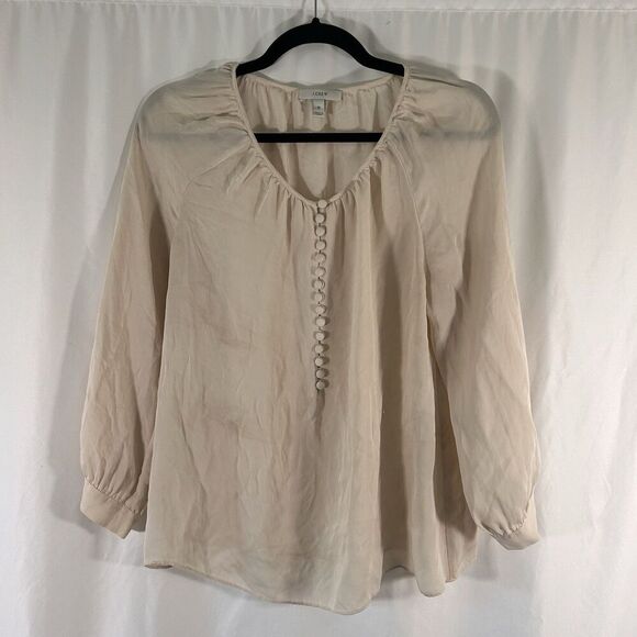 J. Crew 100% Silk Blouse Women's 10 Ivory Long Sleeve Round Neck Lightweight - Picture 1 of 11